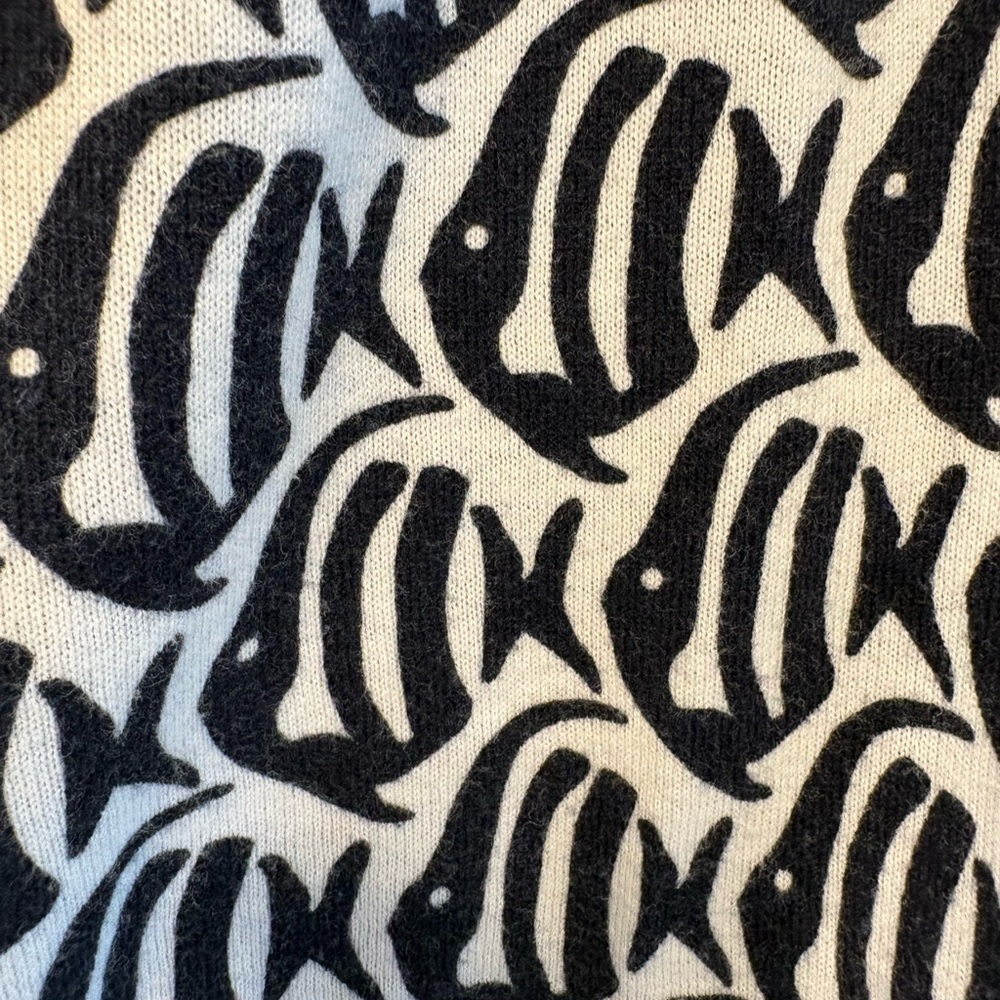 J.Crew 100% Cotton Navy & White Fish-Print Raglan Cottagecore Sweater size M - Picture 3 of 5